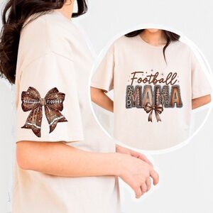 🏈 Game Day Football Mama  T-shirt XXL-3XL Leopard, lace bow New Sand Handmade